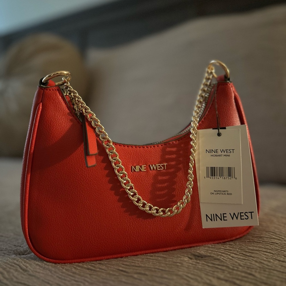 Nine West Vibrant Red Shoulder Bag with Gold Chain